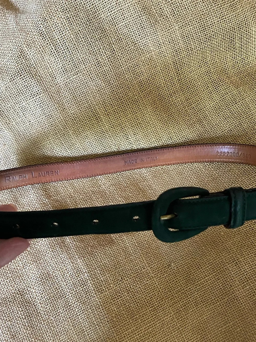 Ralph Lauren Calf Suede Exterior Lined Vanchetta Leather Belt Hunter Green sz 28